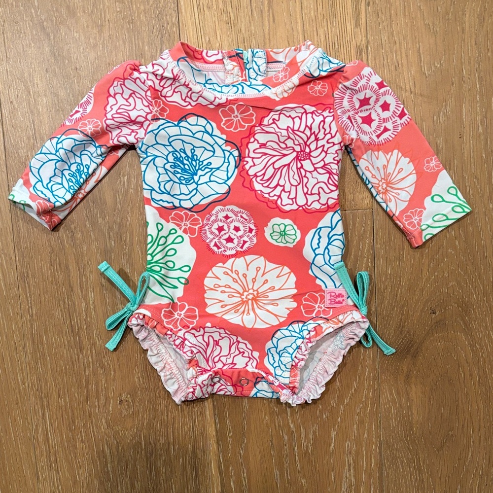 Ruffle Butts Coral Floral Kids Rashguard